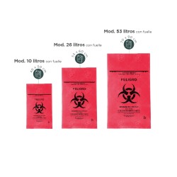 Combo bote de basura tapa vaivén Estrabins RPBI 10, 26 y 53 L + paquete con 100 bolsas RPBI