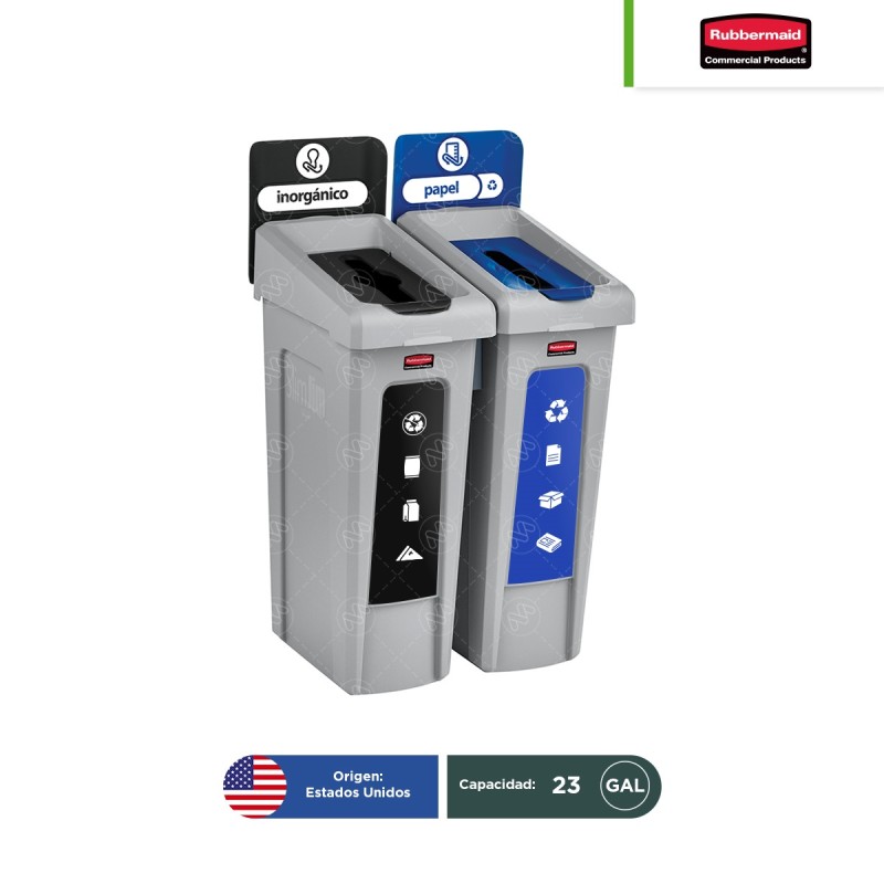 Estación de reciclaje 2 divisiones Slim Jim Rubbermaid 23 Gal