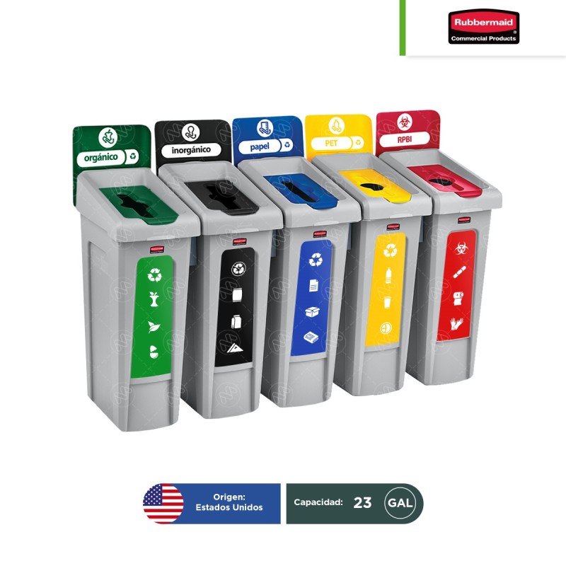 Estación de reciclaje 5 divisiones Slim Jim Rubbermaid 23 Gal