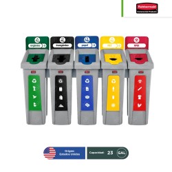 Estación de reciclaje 5 divisiones Slim Jim Rubbermaid 23 Gal