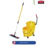 Combo Cubeta – escurridor de presión lateral Rubbermaid 35 QT + Kit de trapeador plano adaptable para Wavebrake Rubbermaid
