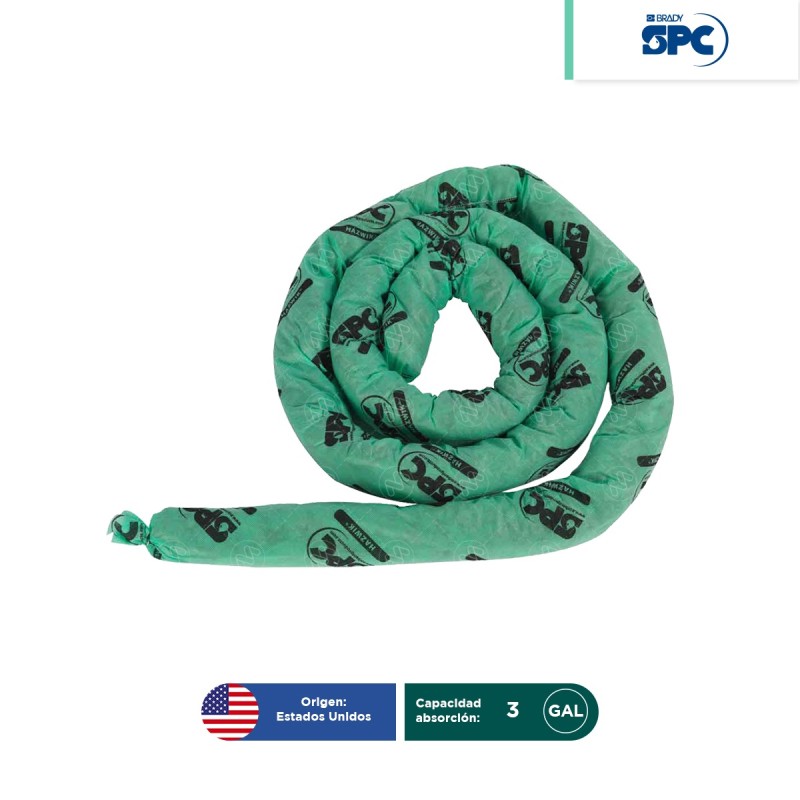 Calceta absorbente hazmat – líquidos agresivos 3?x12 ft | 8×360 cm SPC