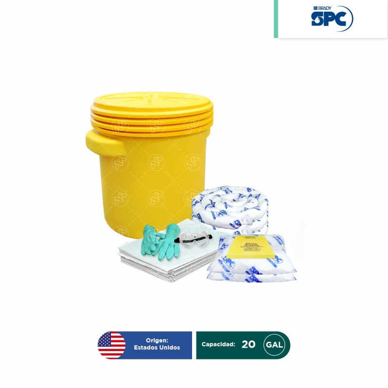 Kit antiderrames para aceite y derivados del petróleo SPC 20 Gal | absorción 17 Gal