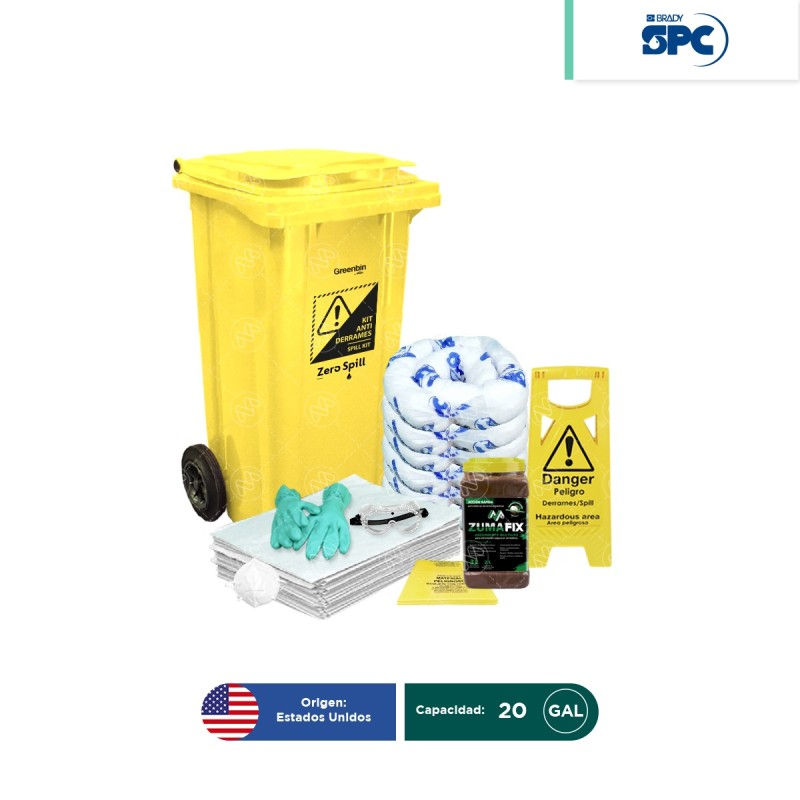 Kit antiderrames móvil para aceite y derivados del petróleo SPC 20 Gal | absorción 15 Gal