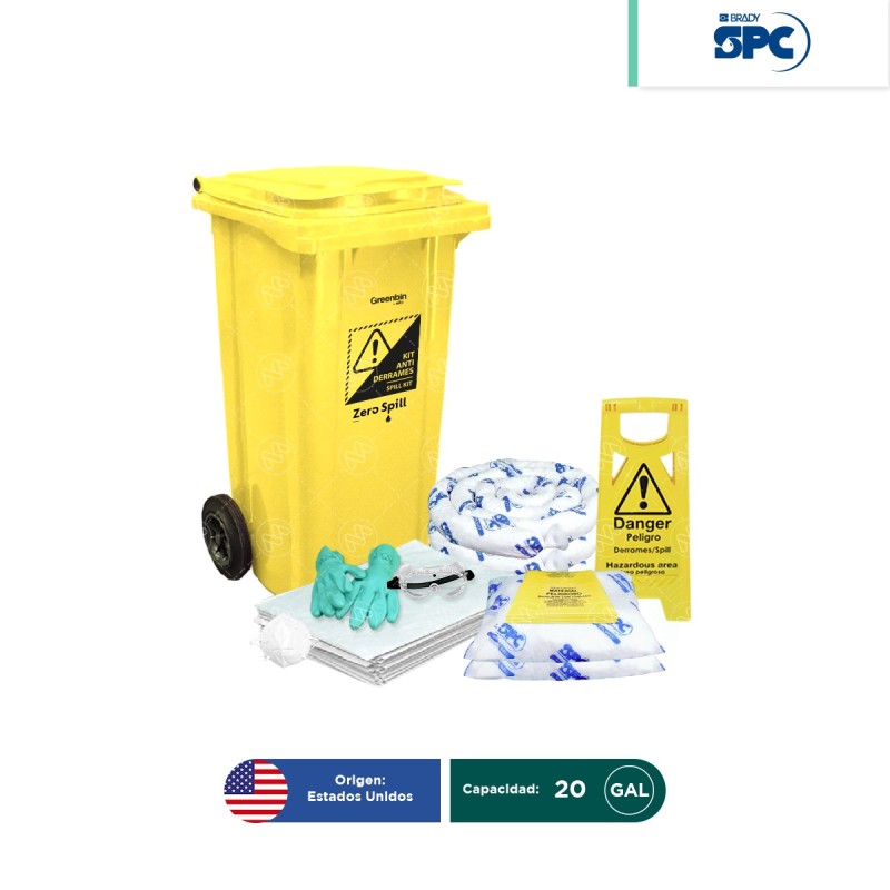 Kit antiderrames móvil para aceite y derivados del petróleo SPC 20 Gal | absorción 16 Gal