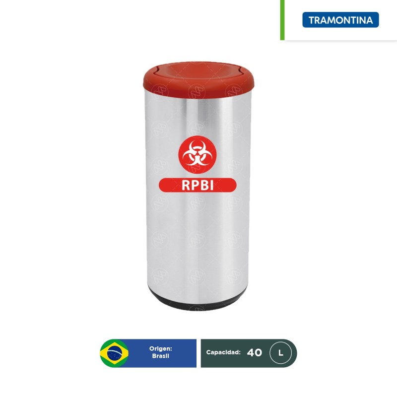 Bote de basura acero inoxidable tapa vaivén Tramontina RPBI 40 L