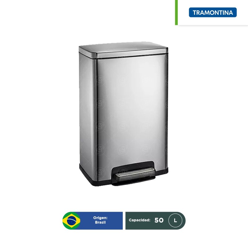 Bote de basura rectangular acero inoxidable con pedal Tramontina 50 L