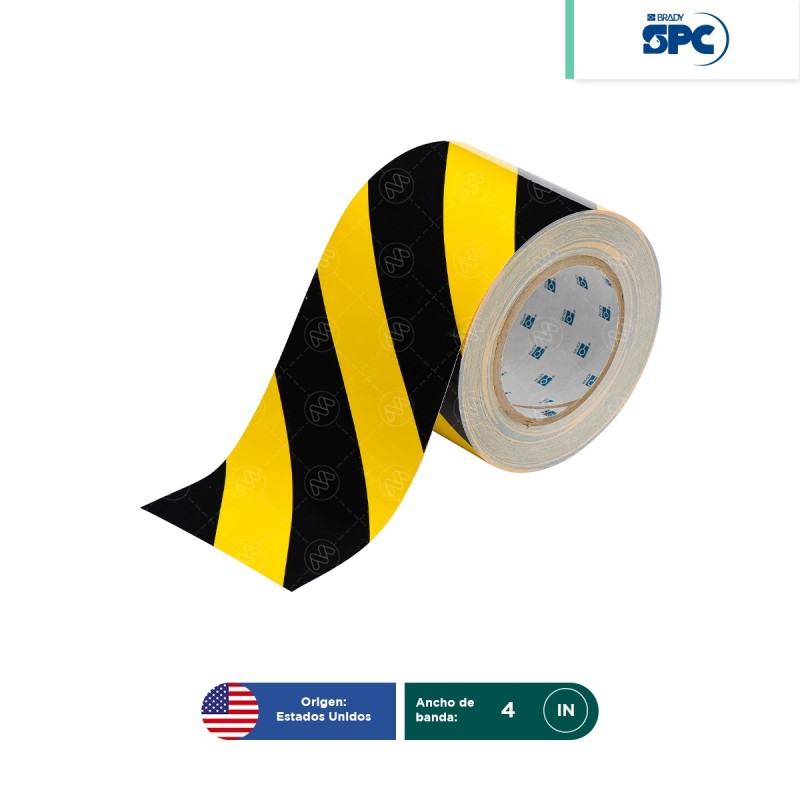 Cinta de seguridad de poliéster de franjas para marcar pisos ToughStripe SPC 4?x100?