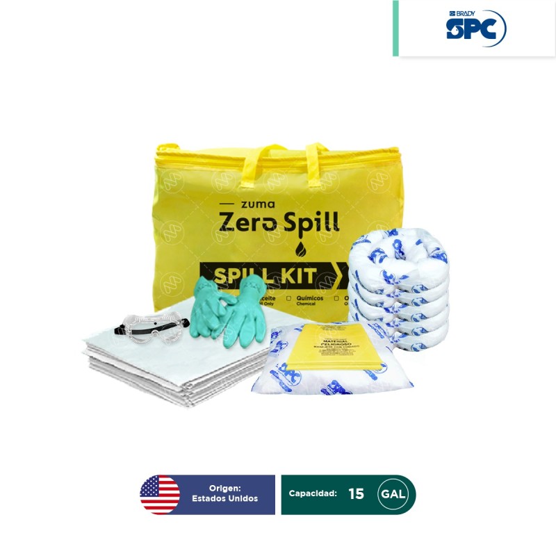 Kit antiderrames portátil para respuesta a emergencias para aceite y derivados del petróleo SPC 15 Gal | absorción 17 Gal