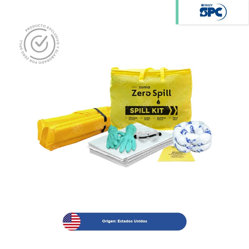 Combo Kit antiderrames portátil para aceite y derivados del petróleo SPC 5 Gal + Berma para derrames 36×36? Zugy