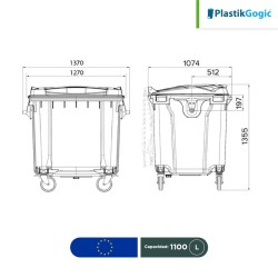 Contenedor con 4 ruedas con identificadores gubernamentales Plastik Gogic 1100 L